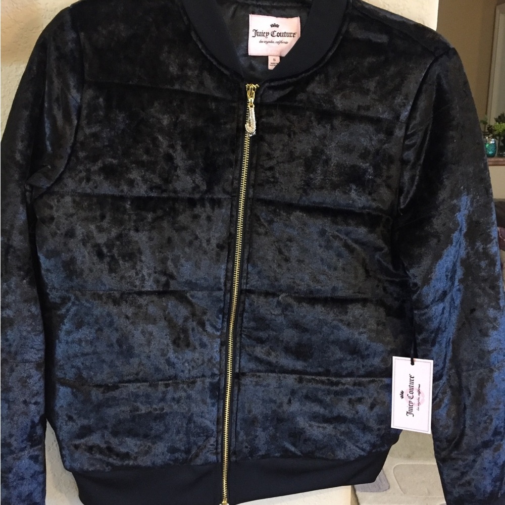 Juicy couture, black tie, velvet crush jacket. Size small. NWT